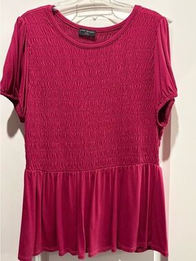 Lane Bryant Magenta Smocked Peplum Top
